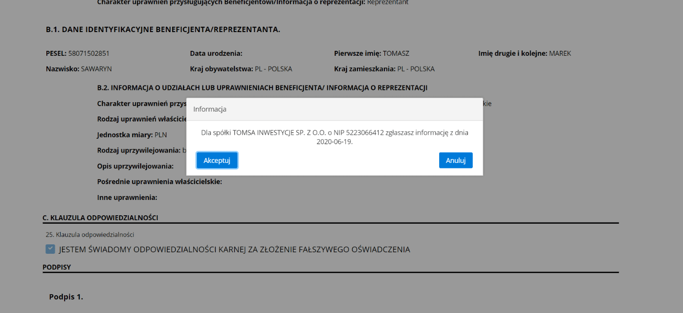 CRBR – potwierdzenie wysłania